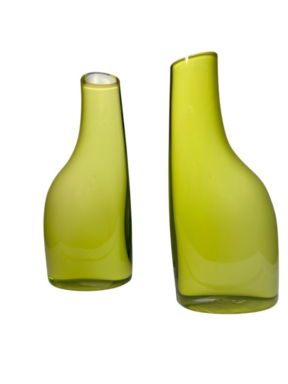 Hand-Blown Encased Glass Asymmetrical Green Vases Set Of 2 Vintage IKEA